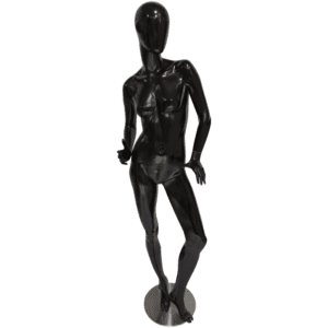 Maniquí dama androide negro fibra de vidrio manos en la cadera