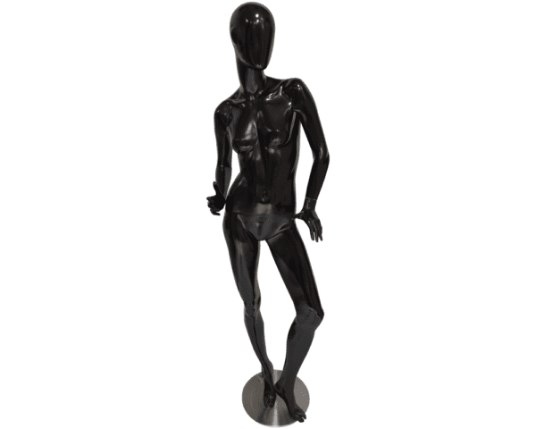 Maniquí dama androide negro fibra de vidrio manos en la cadera