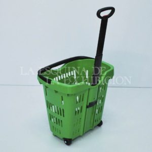 Carro canasta plastica color verde con 2 rodachinas
